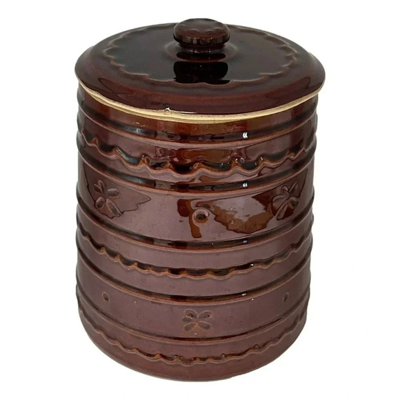 Cookie Jar Marcrest Brown Ceramic Vintage 10 inch Daisy Dot Pattern Vintage  MCM - Picture 5 of 13
